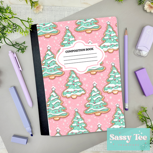 PINK GREEN CHRISTMAS TREE COOKIES Peel + Stick Notebook Cover SET