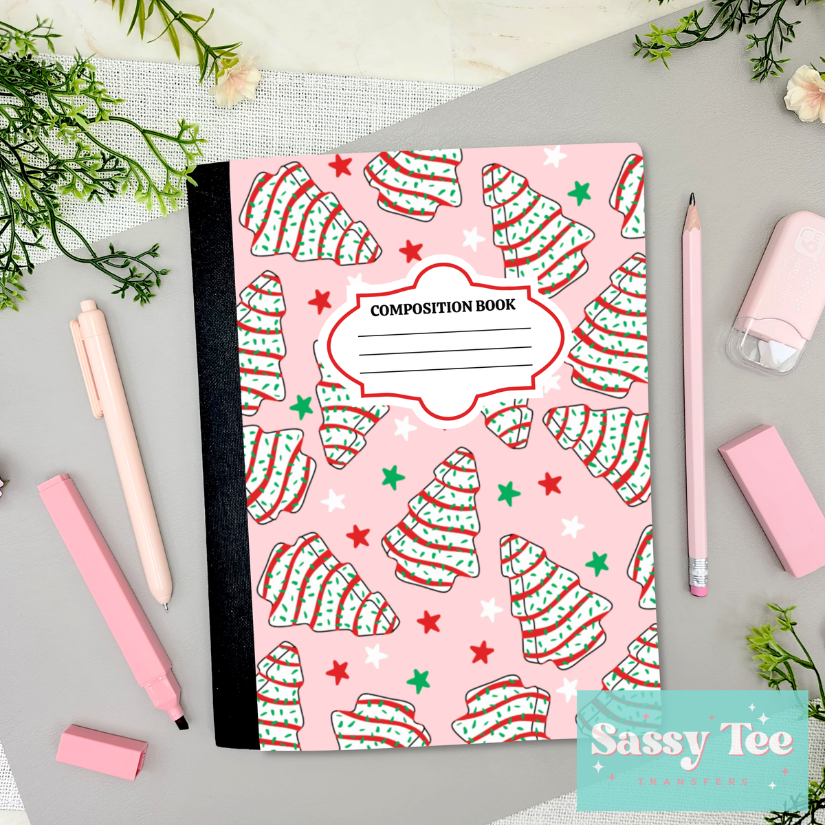 CHRISTMAS TREE CAKES PINK Peel + Stick Notebook Cover SET