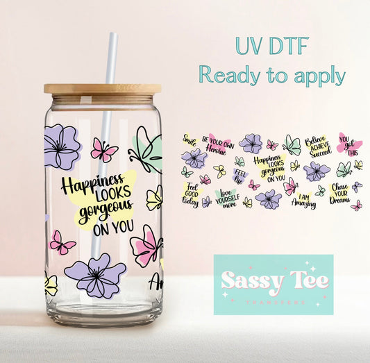 HAPPINESS SELF LOVE AFFIRMATIONS UV DTF CUP WRAP