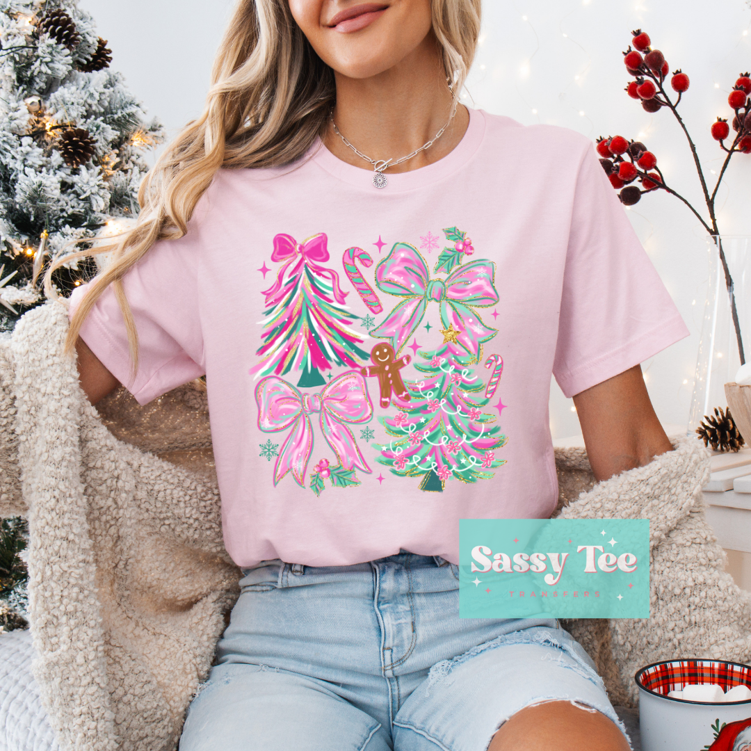 PINK MINT CHRISTMAS TREE BOW TEXTURED PAINT **Preorder/Restock Ships in 5-10 biz days**