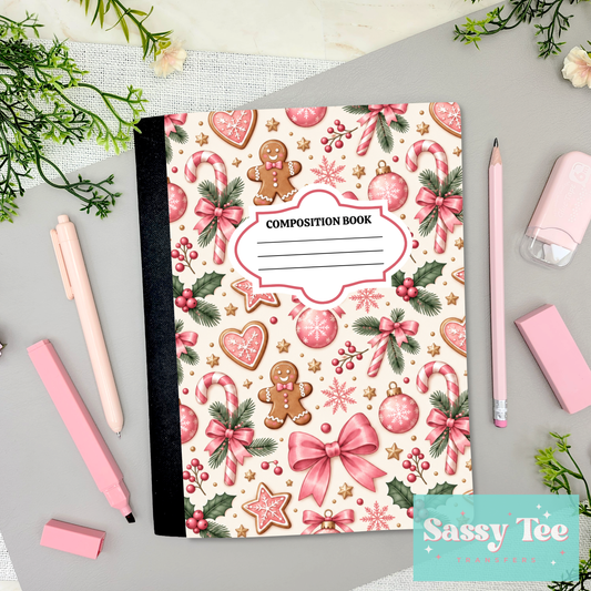 GINGERBREAD CANDY CANES PINK BOWS Peel + Stick Notebook Cover SET