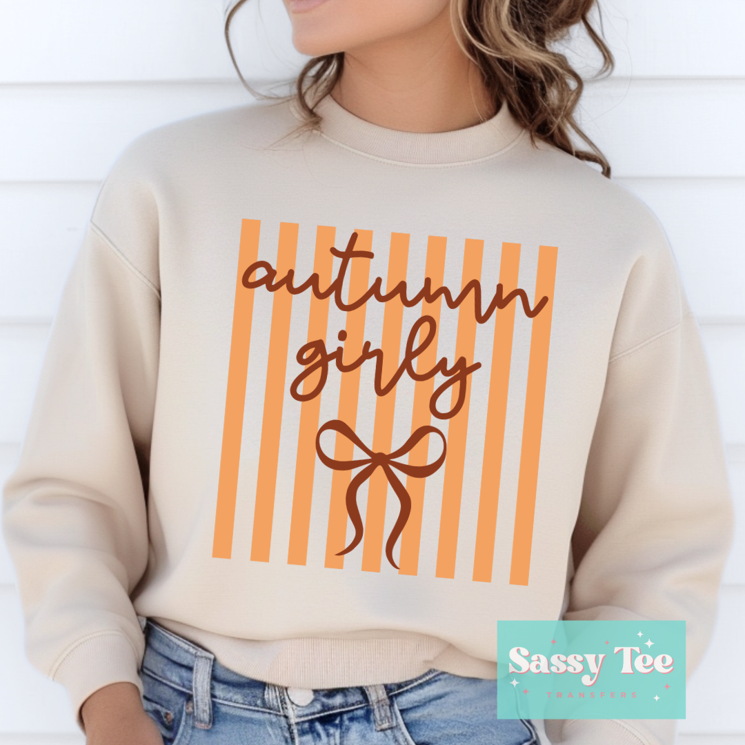 AUTUMN GIRLY BROWN BOW PREPPY STRIPES **Preorder/Restock Ships in 5-10 biz days**