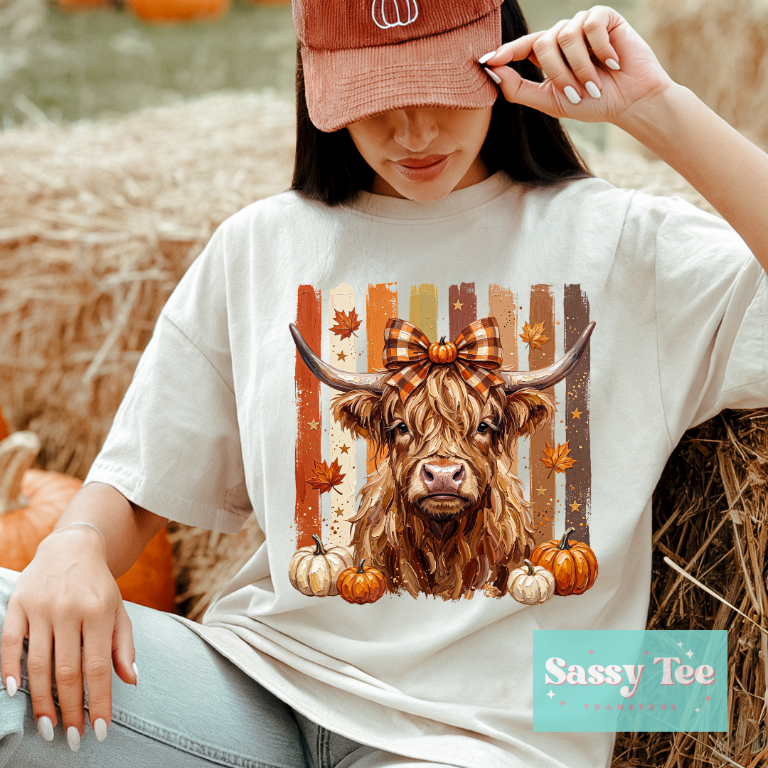 FALL HIGHLAND COW PREPPY STRIPES **Preorder/Restock Ships in 5-10 biz days**
