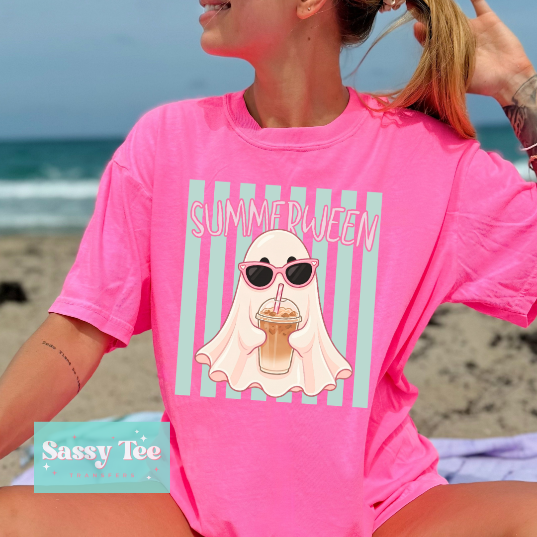 SUMMERWEEN GHOST COFFEE PREPPY STRIPES PINK MINT **Preorder/Restock Ships in 5-10 biz days**