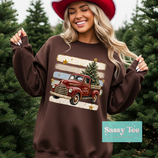 CHRISTMAS TRUCK TREE PREPPY STRIPES TEXTURE PAINT **Preorder/Restock Ships in 5-10 biz days**