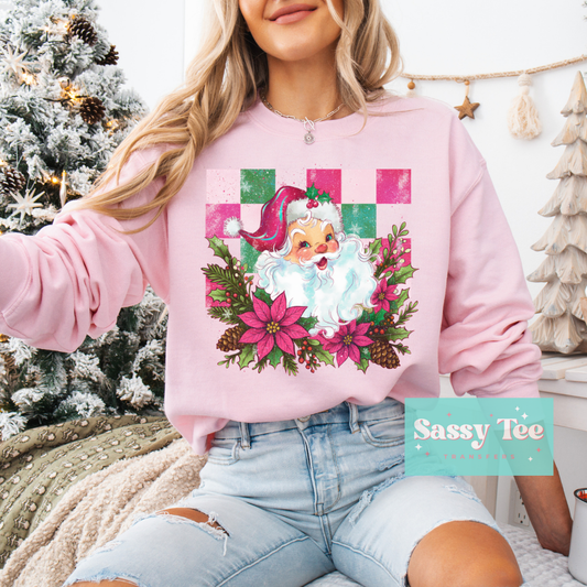 RETRO CHECKERED SANTA POINSETTIA PINK **Preorder/Restock Ships in Est. 5-10 biz days**