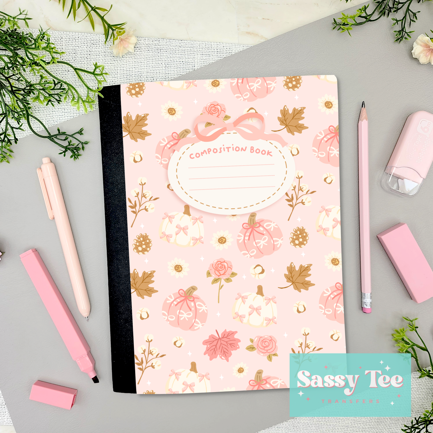 CUTE PUMPKINS PINK BEIGE FALL BOWS Peel + Stick Notebook Cover SET