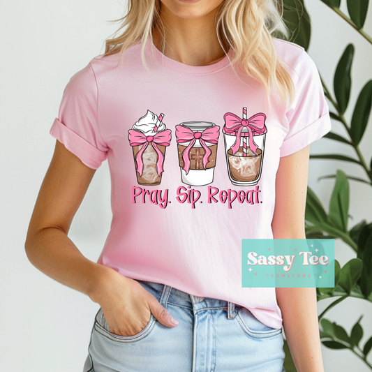 PRAY SIP REPEAT PINK BOW