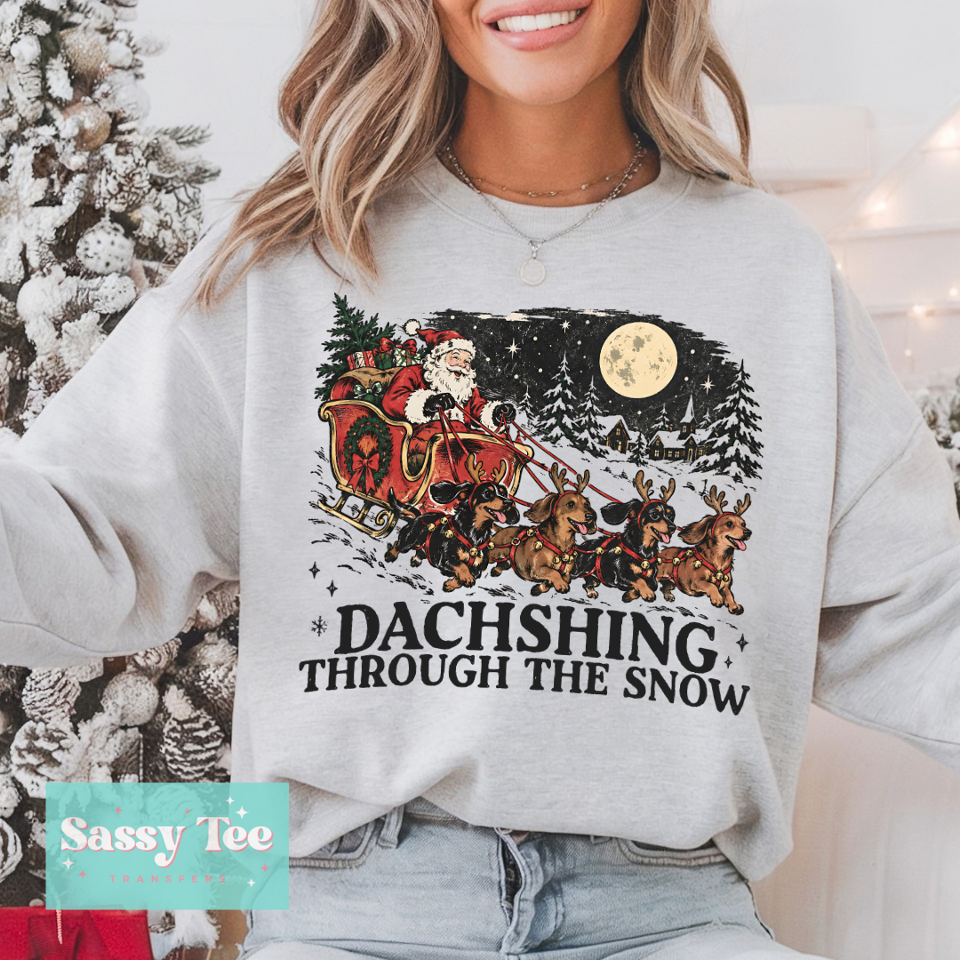 DACHSHING THROUGH THE SNOW SANTA SLEIGH MOON **Preorder/Restock Ships in 5-10 biz days**