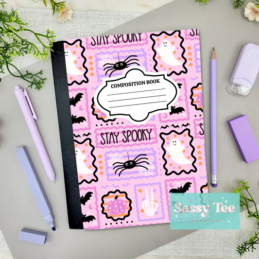 STAY SPOOKY PINK PURPLE SPIDER BATS GHOST Peel + Stick Notebook Cover SET