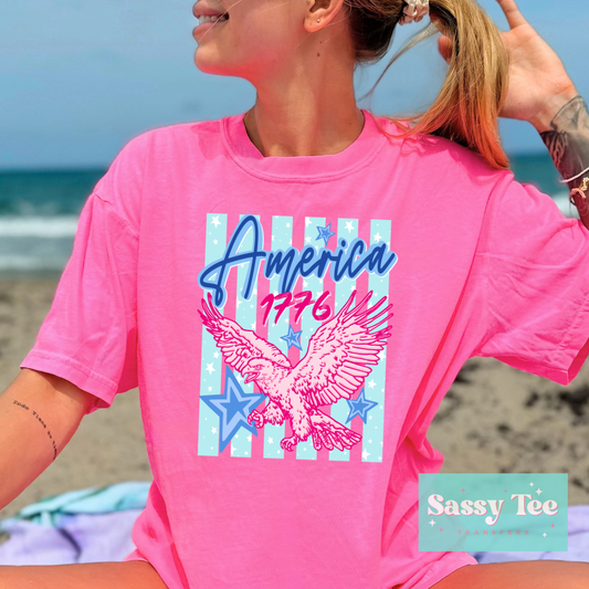 AMERICA 1776 EAGLE PINK BLUE PREPPY STRIPES **Preorder/Restock Ships in 5-10 biz days**