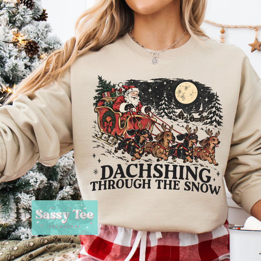 DACHSHING THROUGH THE SNOW SANTA SLEIGH MOON **Preorder/Restock Ships in 5-10 biz days**