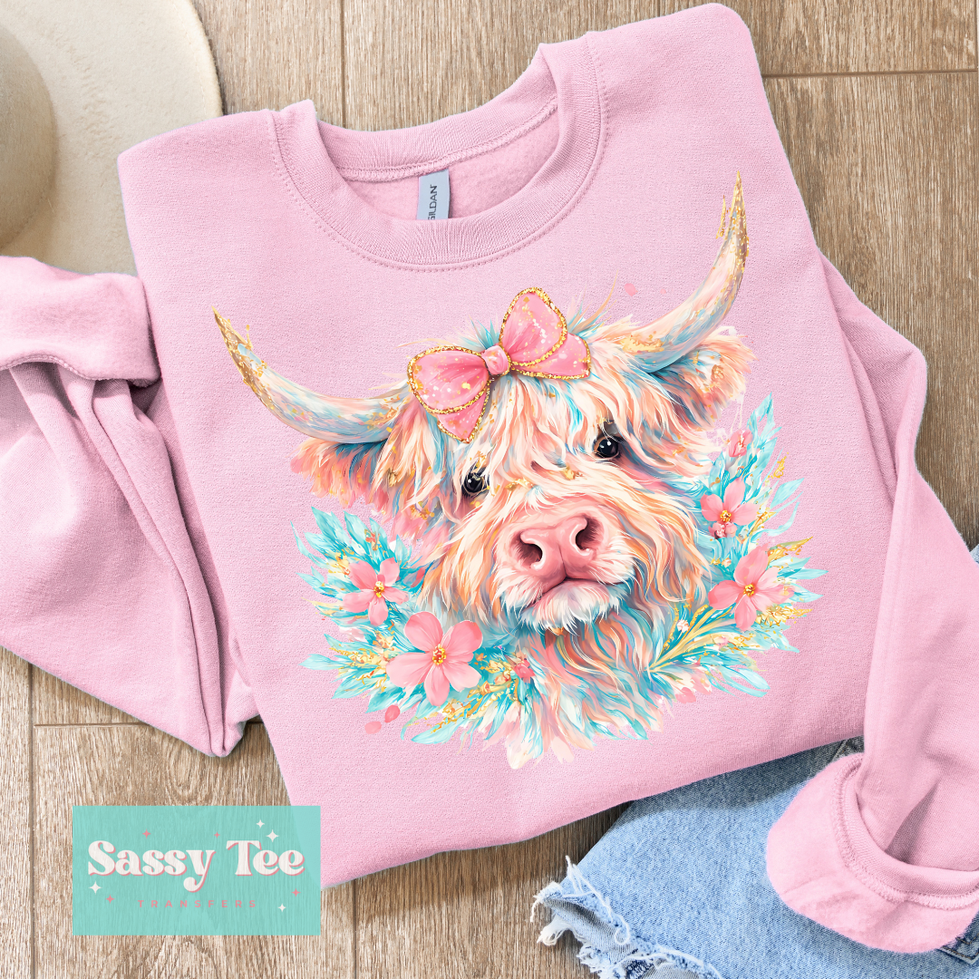PASTEL PINK MINT GOLD HIGHLAND COW **Preorder/Restock Ships in 5-10 biz days**