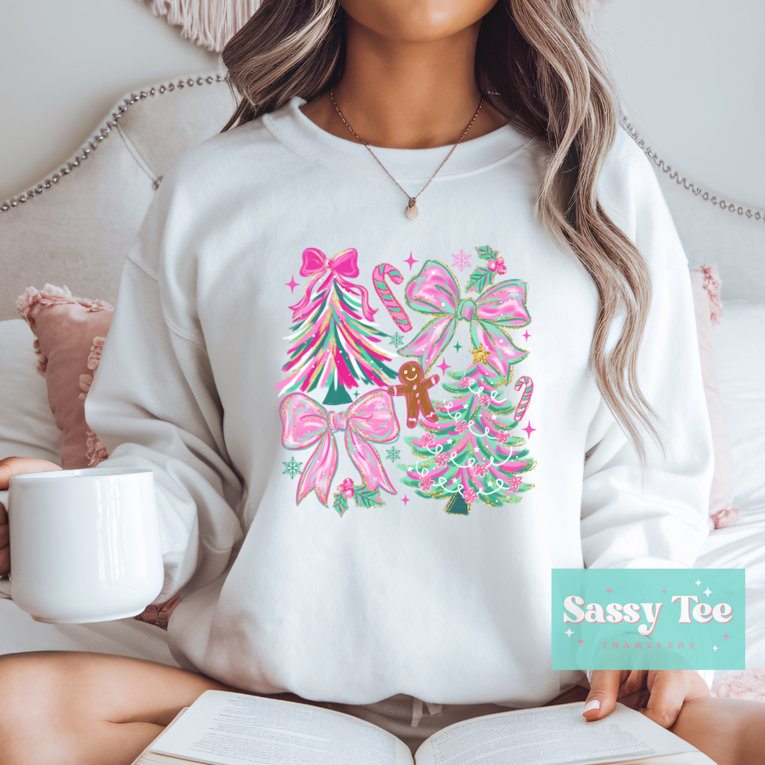 PINK MINT CHRISTMAS TREE BOW TEXTURED PAINT **Preorder/Restock Ships in 5-10 biz days**