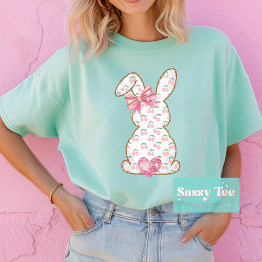 BUNNY CHERRY GOLD PINK BOW