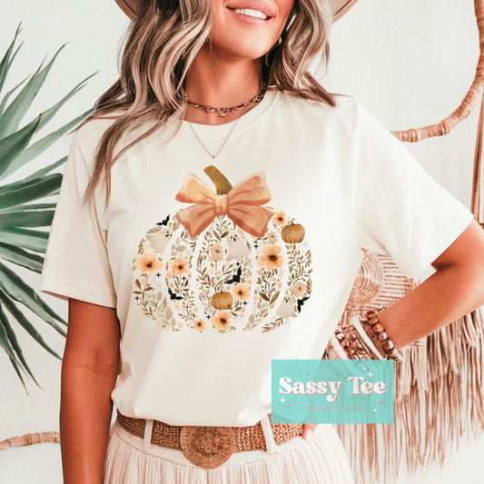 FLORAL PUMPKIN BROWN GHOST BOW **Preorder/Restock Ships in 5-10 biz days**