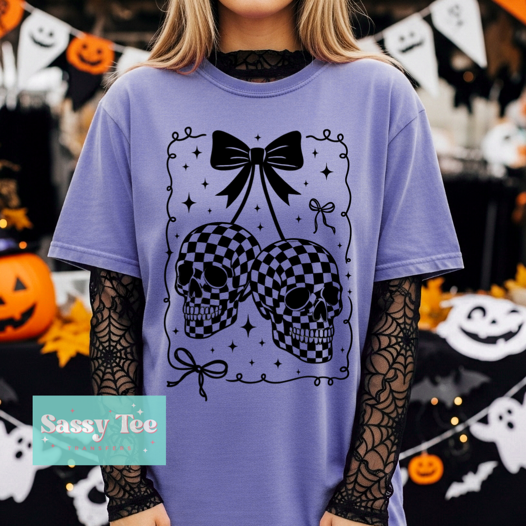 SKULLS CHERRIES RETRO CHECKERS BLACK BOW **Preorder/Restock Ships in 5-10 biz days**