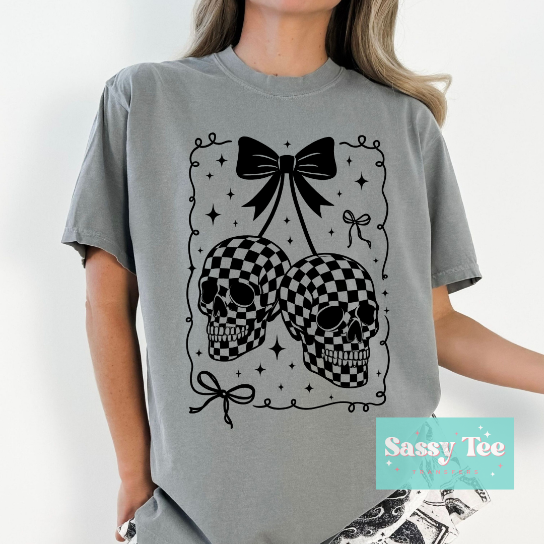 SKULLS CHERRIES RETRO CHECKERS BLACK BOW **Preorder/Restock Ships in 5-10 biz days**