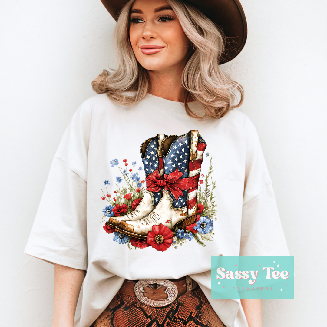 JULY FOURTH COWGIRL BOOTS FLORAL **Preorder/Restock Ships in 5-10 biz days**