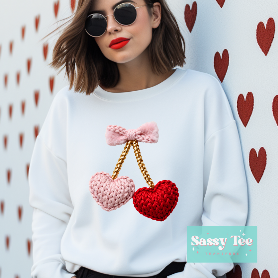 PINK RED CHERRY HEARTS FAUX YARN **Preorder/Restock Ships in 5-10 biz days**