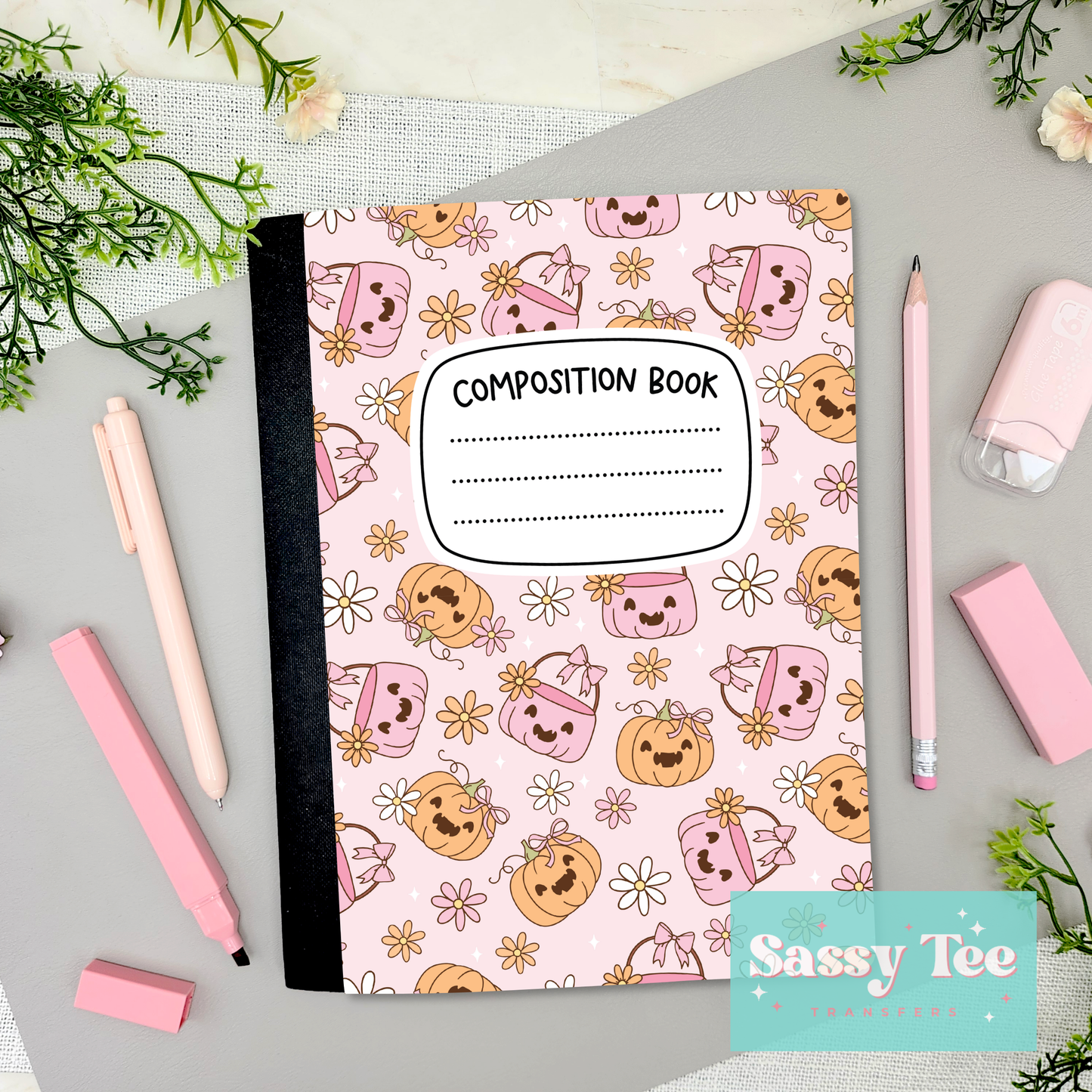 CUTE PUMPKIN PINK RETRO FLOWER Peel + Stick Notebook Cover SET