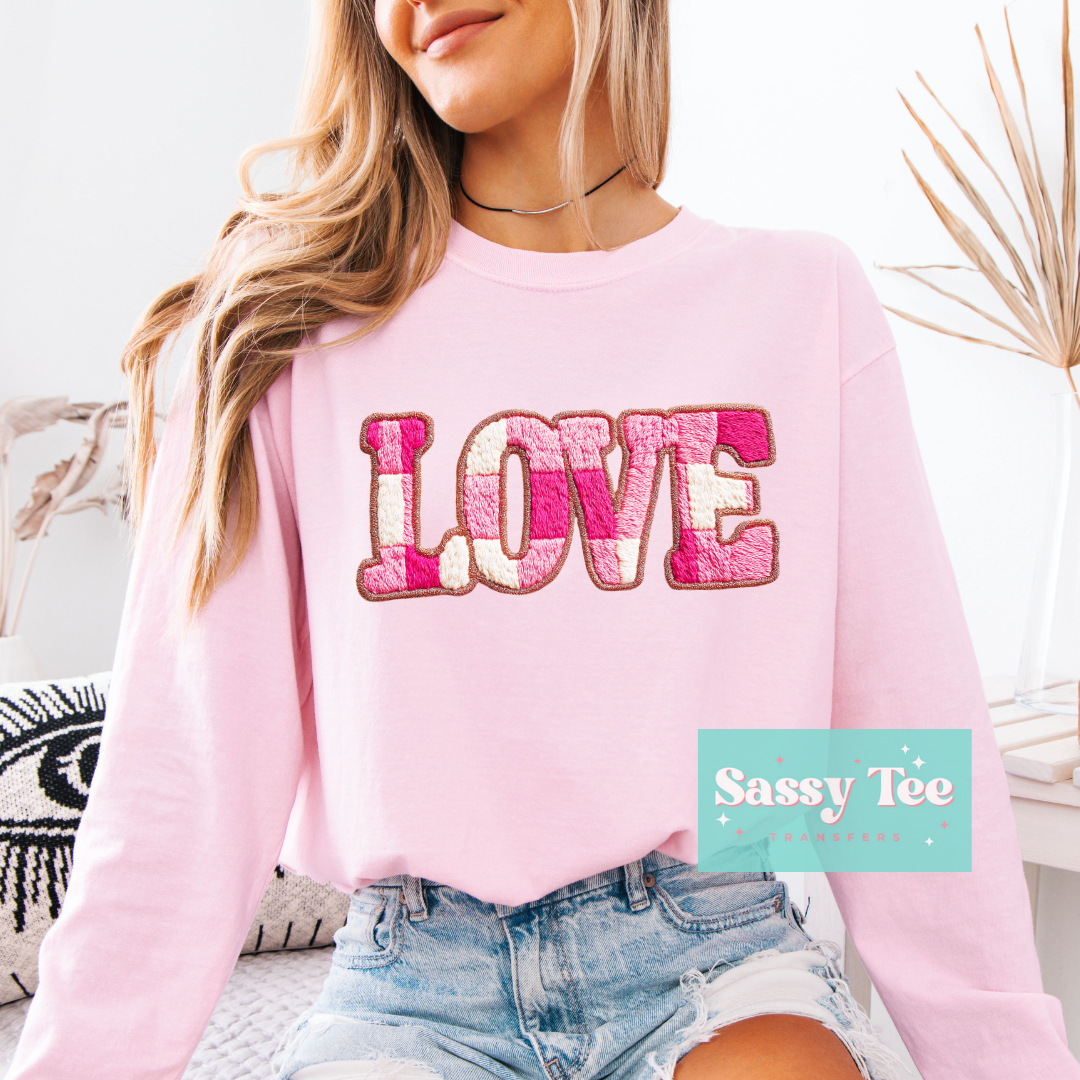 LOVE PLAID PINK FAUX YARN **Preorder/Restock Ships in 5-10 biz days**