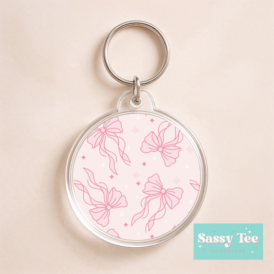 PINK BOWS COQUETTE UV DTF *DOUBLE SIDED* ROUND KEYCHAIN DECAL **Preorder/Restock Ships in 5-10 biz days**
