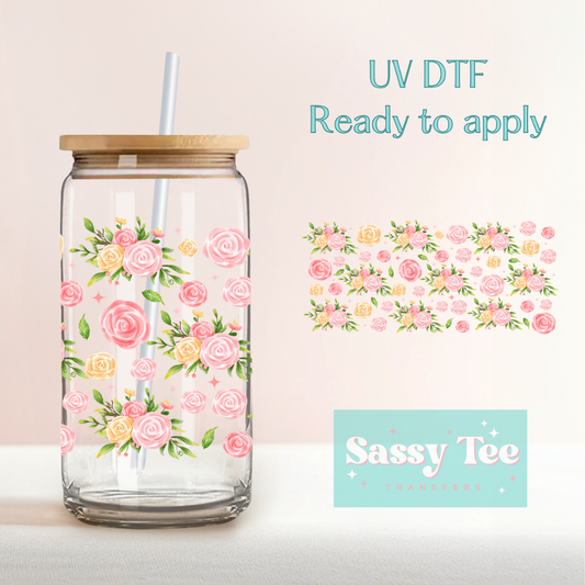 VINTAGE ROSES PINK YELLOW UV DTF Cup Wrap **Preorder/Restock Ships in 5-10 biz days**