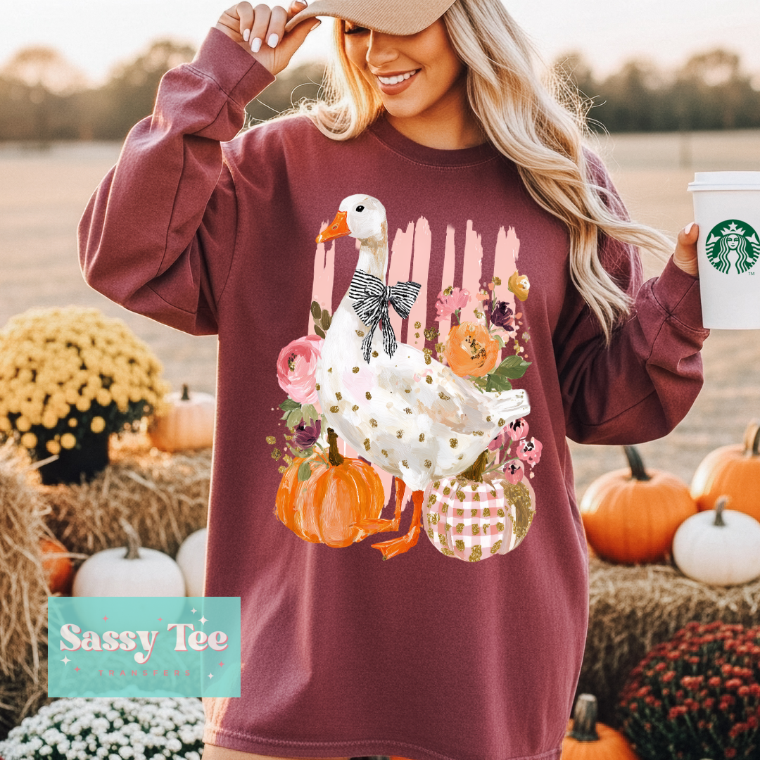 FALL GOOSE FAUX PAINT PREPPY PINK STRIPES **Preorder/Restock Ships in 5-10 biz days**