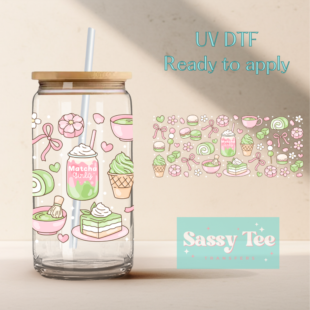 MATCHA PINK GREEN BOWS UV DTF Cup Wrap **Preorder/Restock Ships in 5-10 biz days**