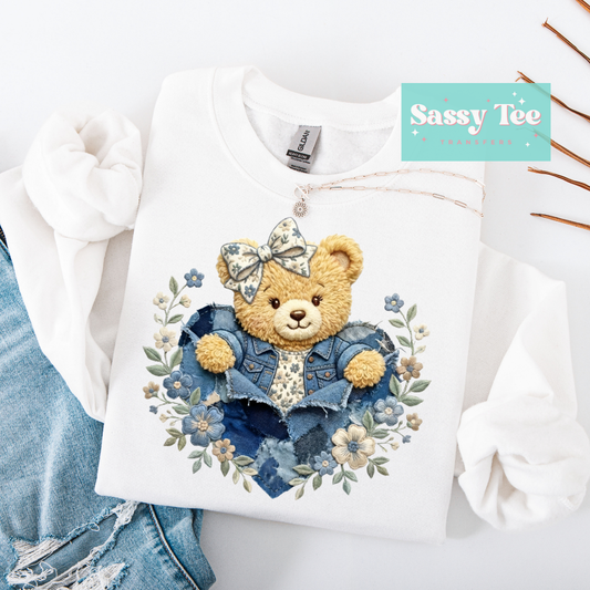 TEDDY DENIM FLORAL BLUE FAUX