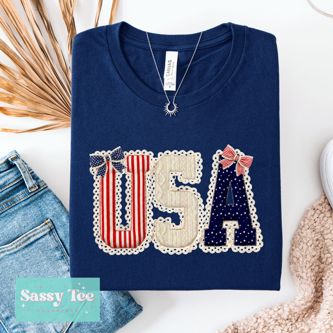 USA FAUX LACE BOWS PATCHWORK **Preorder/Restock Ships in 5-10 biz days**