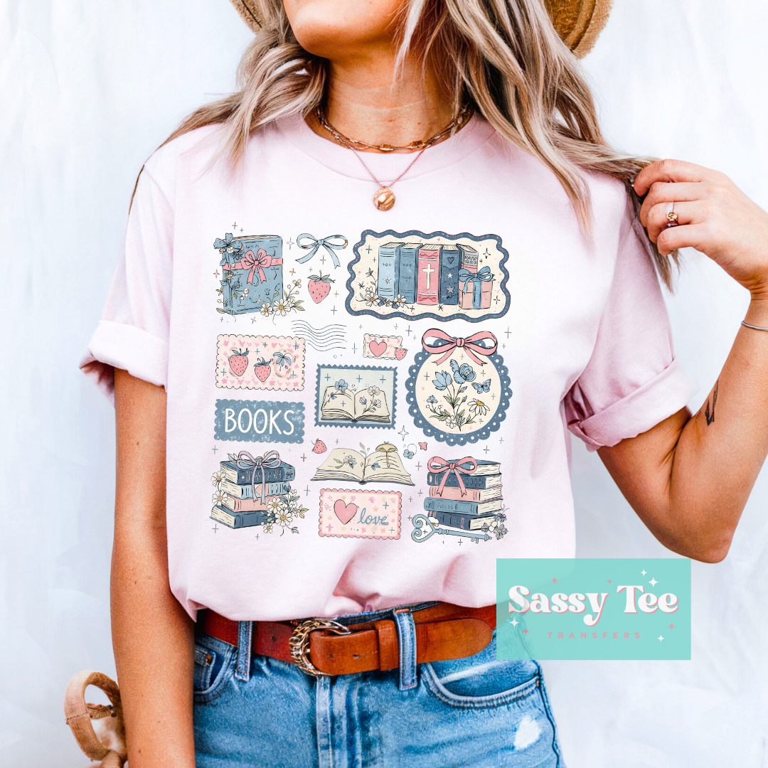 BOOKS VINTAGE FRAMES PINK BLUE **Preorder/Restock Ships in 5-10 biz days**