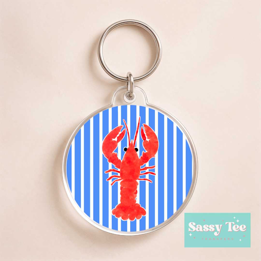 LOBSTER COASTAL PREPPY STRIPES UV DTF Round Keychain Decal **Preorder/Restock Ships in 5-10 biz days**