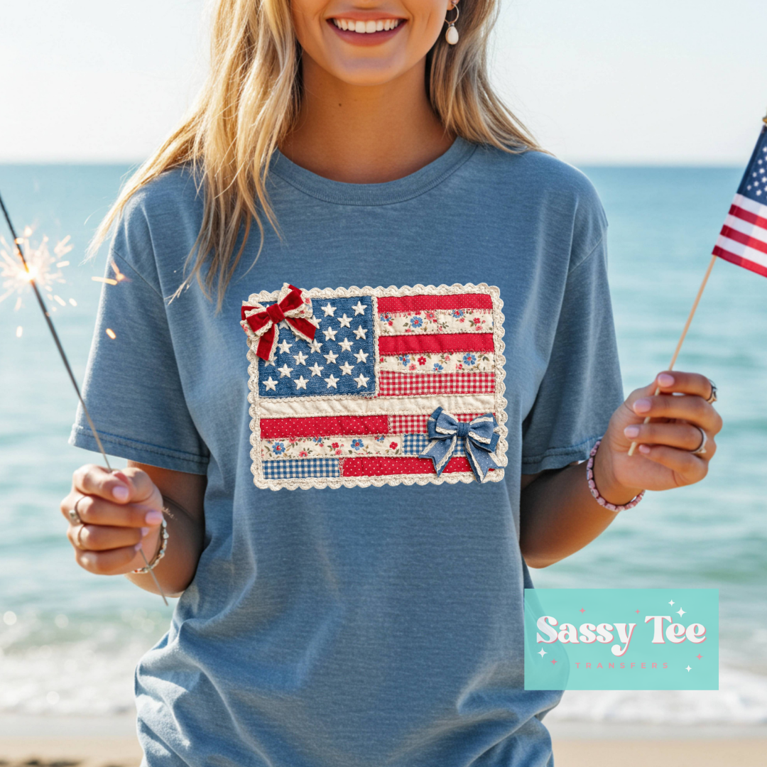 USA FLAG FAUX QUILT BOWS **Preorder/Restock Ships in 5-10 biz days**