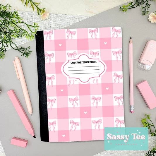 PINK PLAID BOWS Peel + Stick Notebook Cover SET