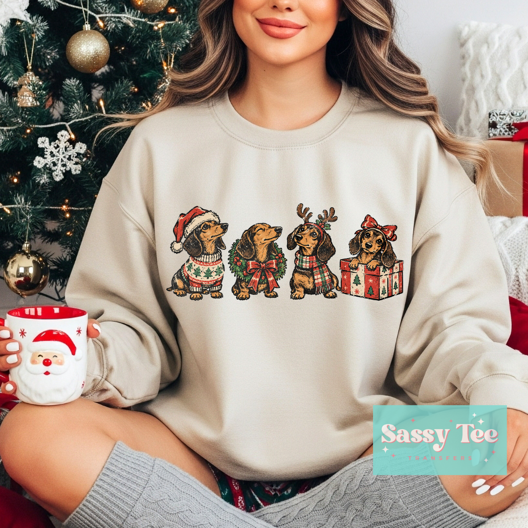 DACHSHUNDS CUTE CHRISTMAS VINTAGE **Preorder/Restock Ships in 5-10 biz days** •