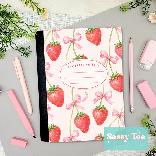 STRAWBERRY PINK BOW Peel + Stick Notebook Cover SET