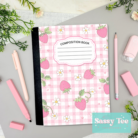 STRAWBERRY PINK PLAID RETRO FLOWER Peel + Stick Notebook Cover SET