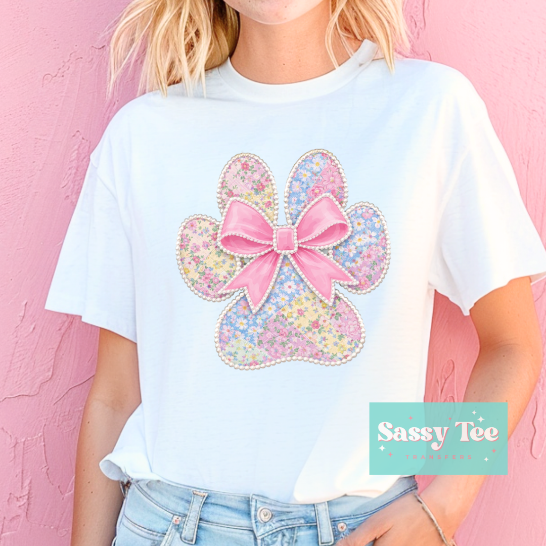 PAW PASTEL FLORAL BOW FAUX PATCHWORK PEARL **Preorder/Restock Ships in 5-10 biz days**
