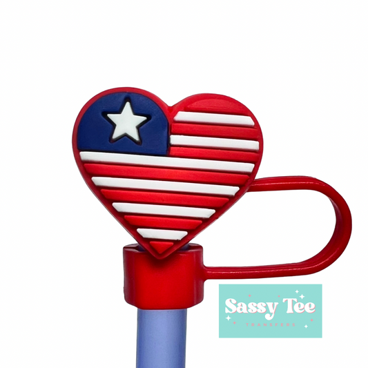 USA FLAG HEART STRAW TOPPER