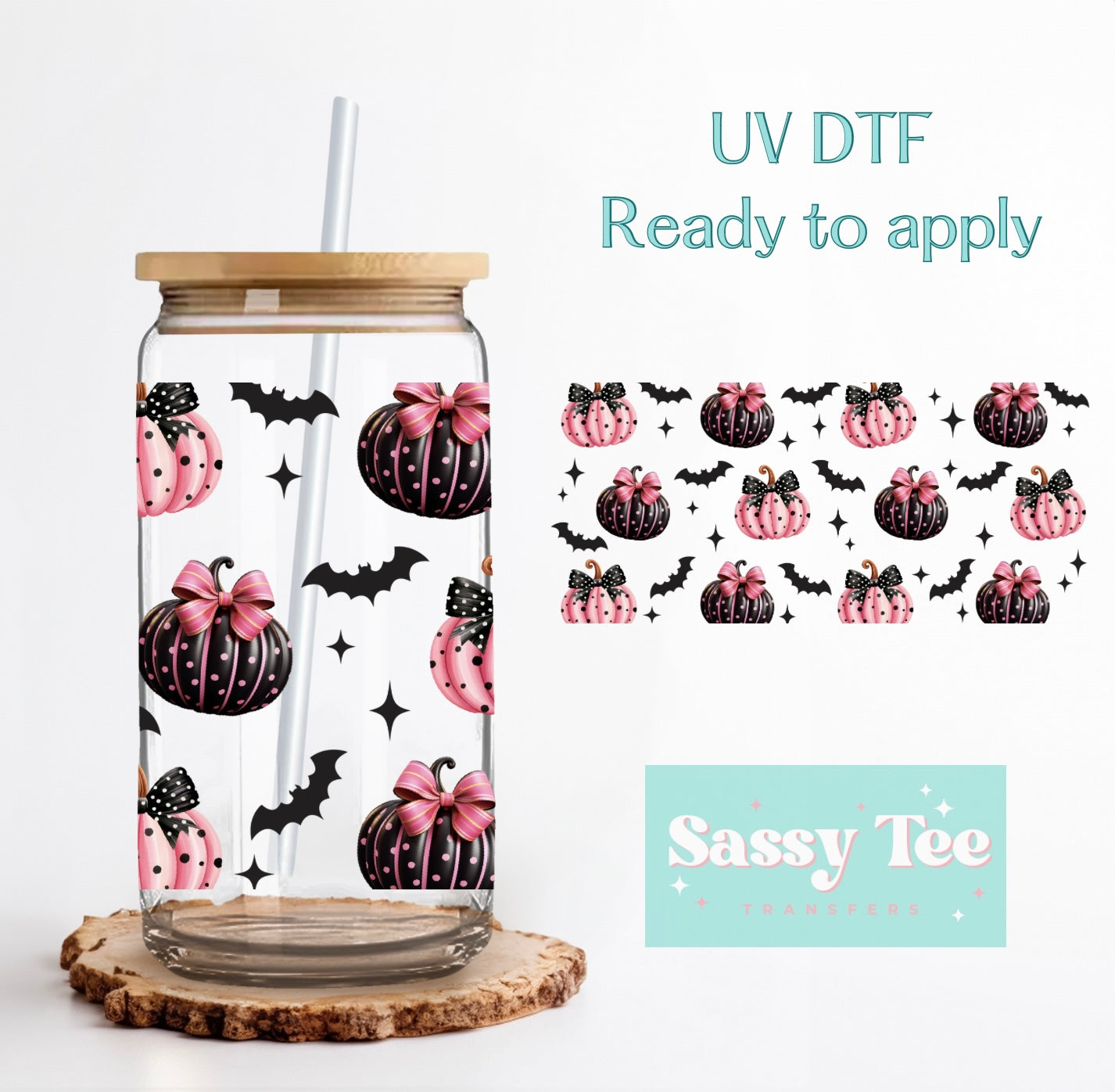 PUMPKIN PINK BLACK BATS UV DTF CUP WRAP