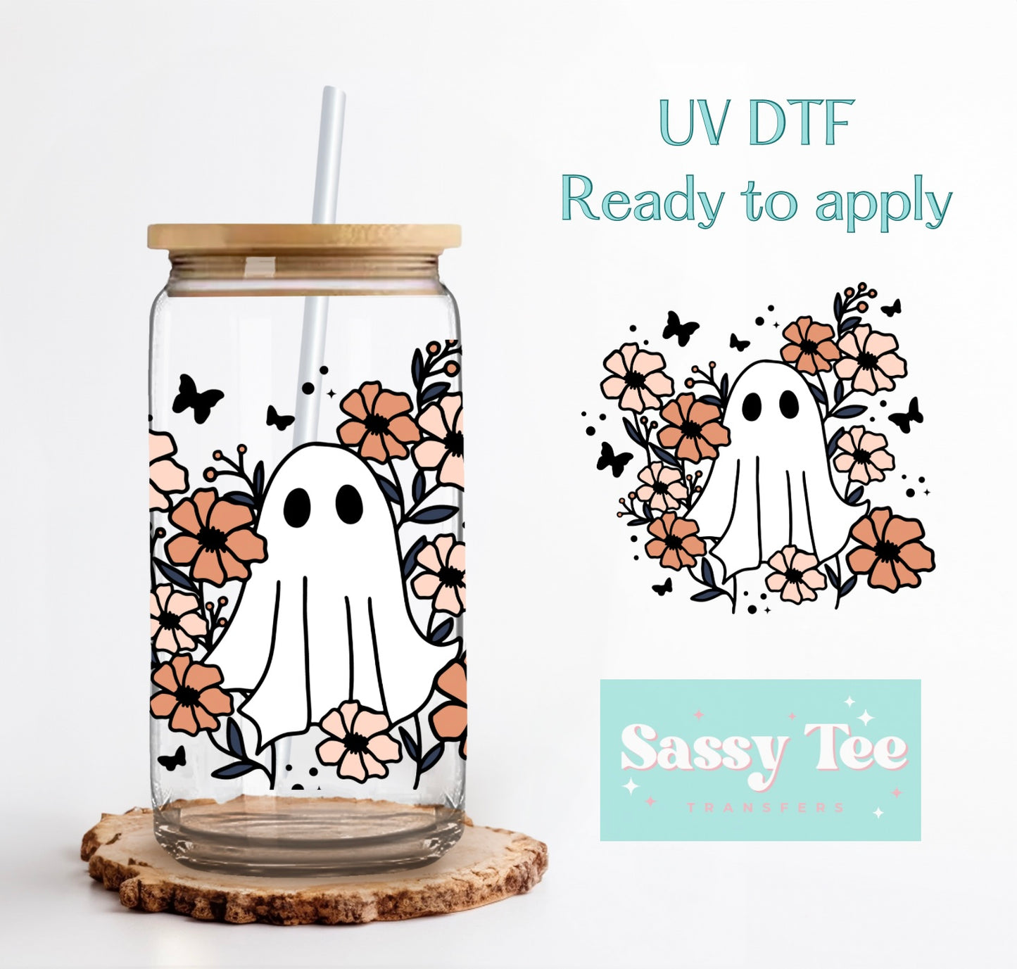 RETRO FLORAL GHOST UV DTF CUP DECAL