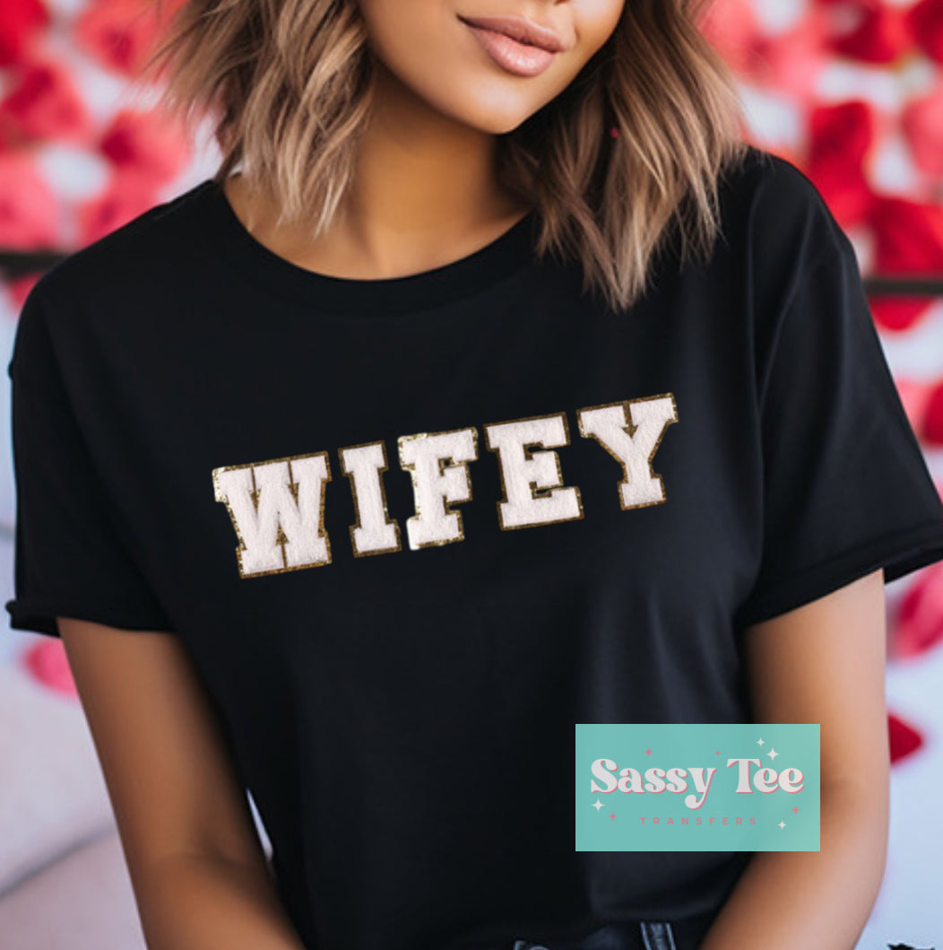 WIFEY WHITE LETTER SET CHENILLE PATCH – Sassy Tee Transfers