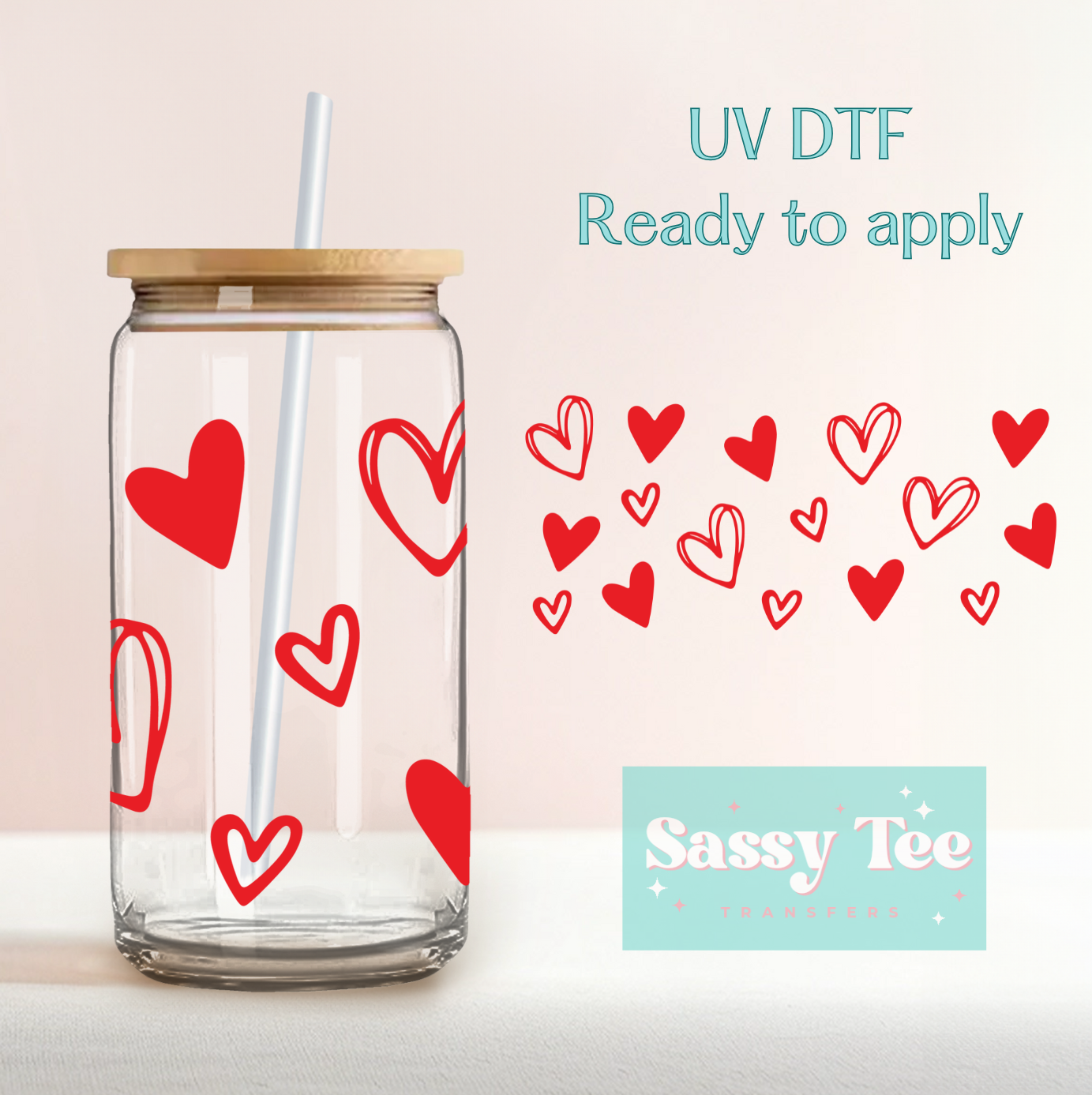 RED HEARTS UV DTF CUP WRAP **Ships in 5-9 biz days**