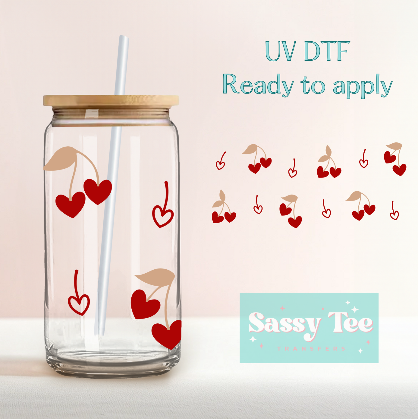 CHERRY HEARTS UV DTF CUP WRAP **Ships in 5-9 biz days**