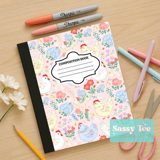 CHICKENS FLORAL BLUE YELLOW Peel + Stick Notebook Cover SET