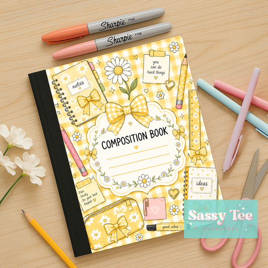 NOTES YELLOW PLAID AFFIRMATION BOW Peel + Stick Notebook Cover Front Only