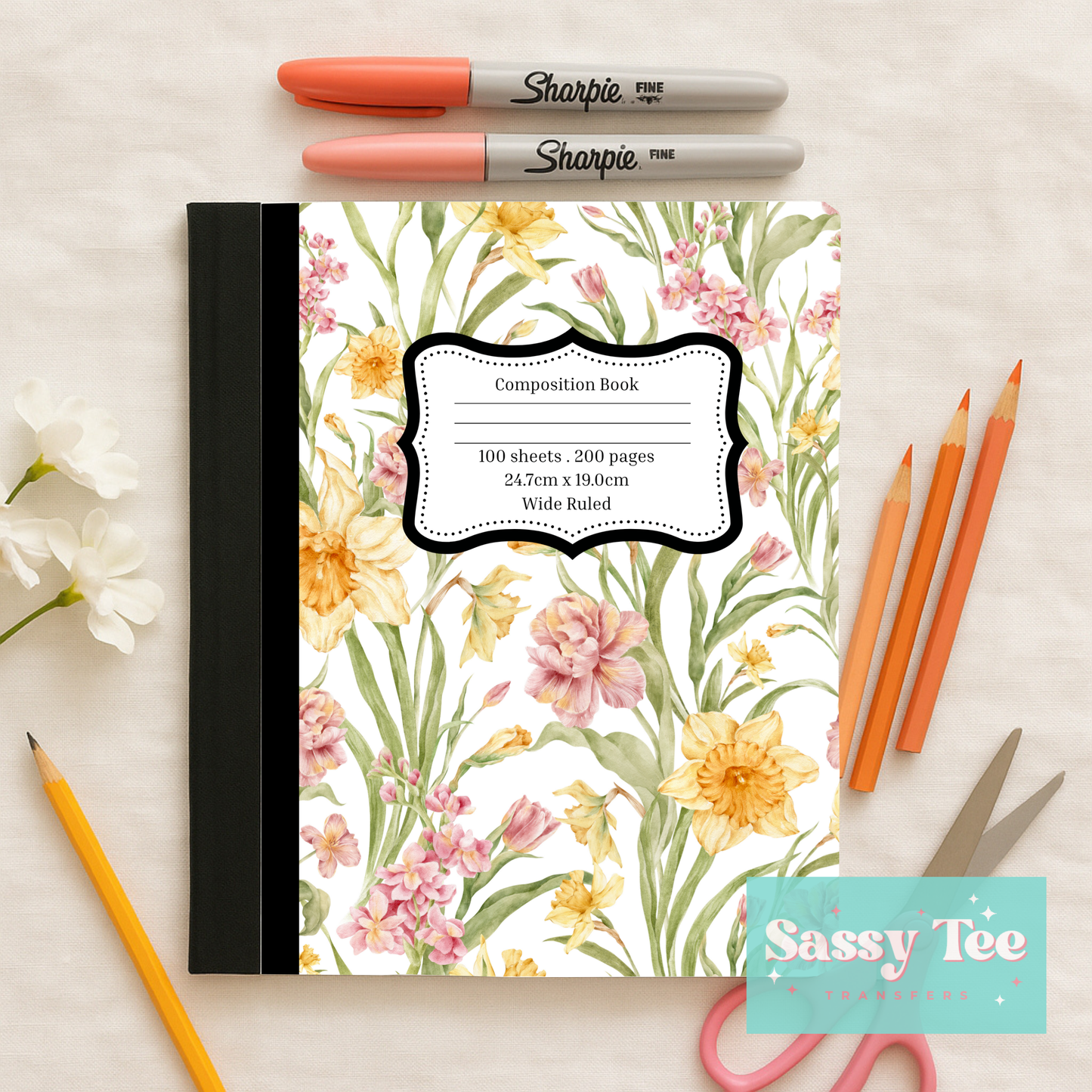 FLORAL YELLOW PINK Peel + Stick Notebook Cover SET