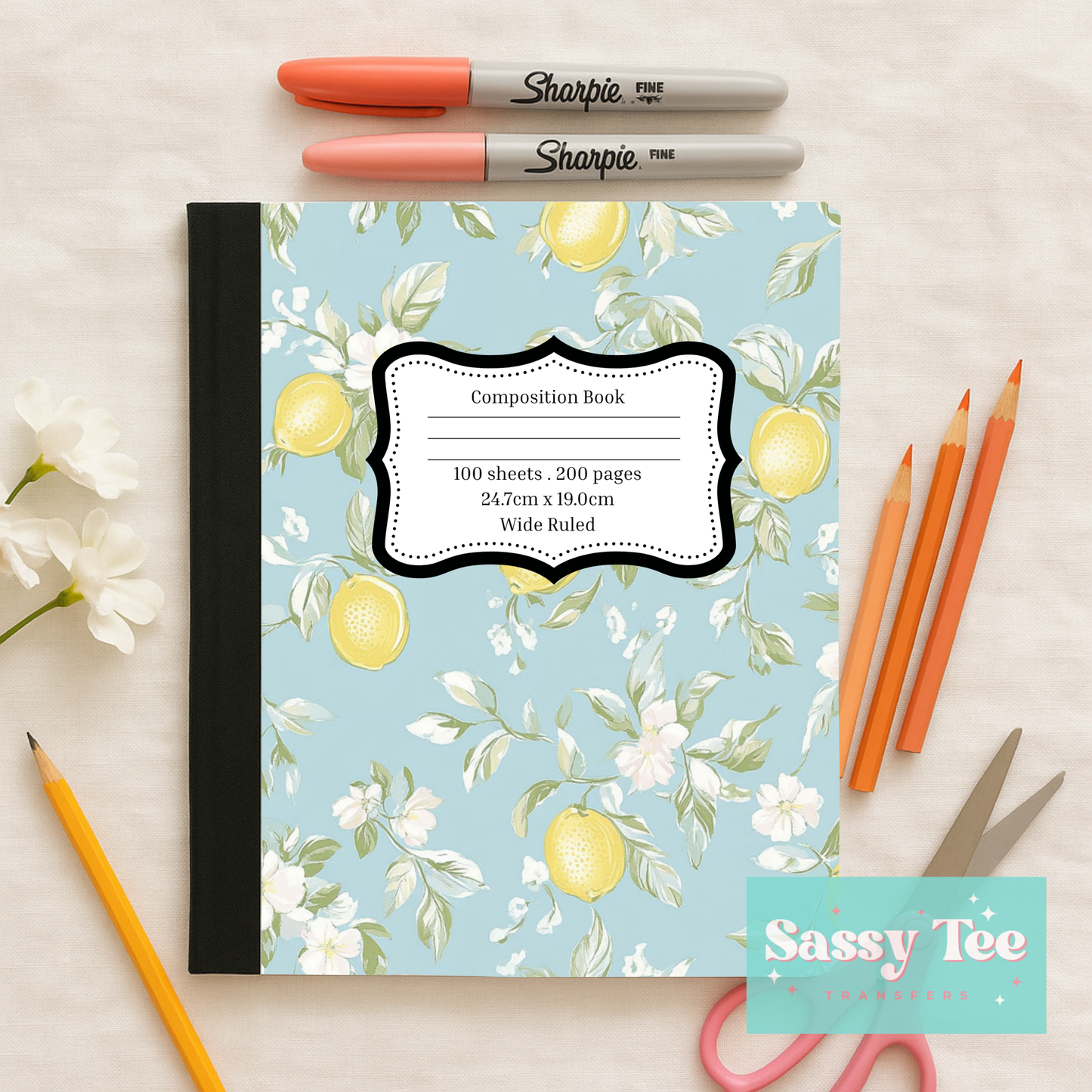 LEMONS BLUE FLORAL Peel + Stick Notebook Cover SET